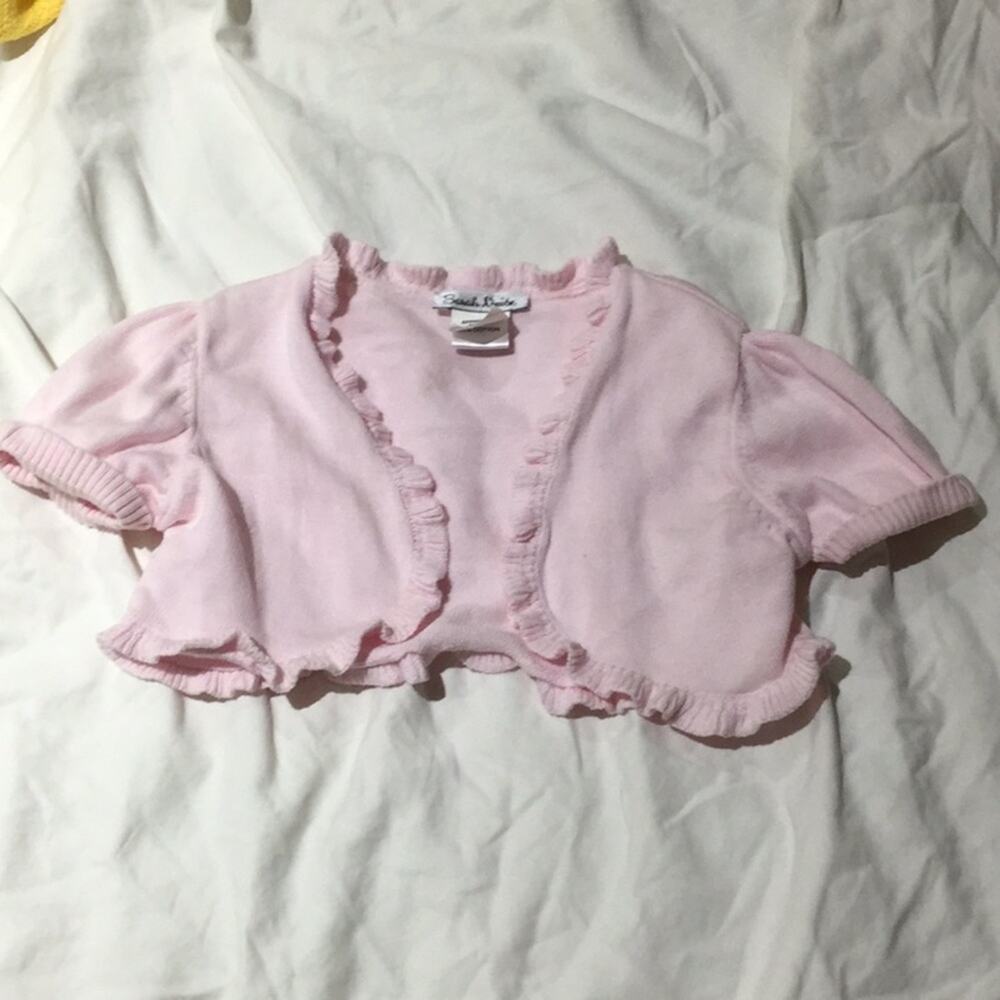 Sarah louise pale pink shrung cardigan  💯cotton 2T euc perfect over dresses